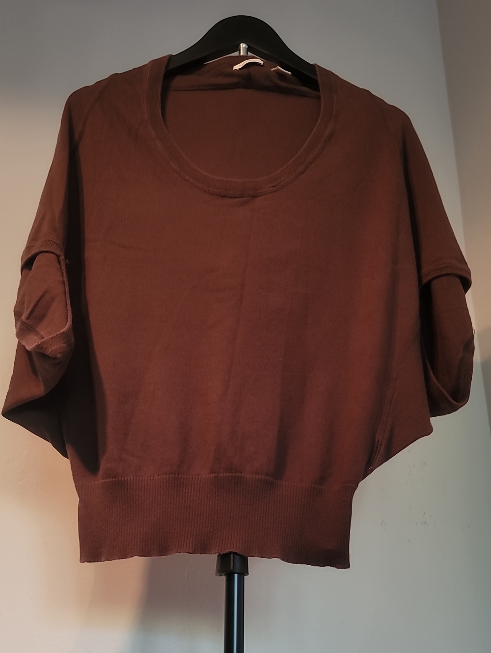 Halogen 100% Cotton Chocolate Brown Dolman Sleeve Scoop Neck Top
